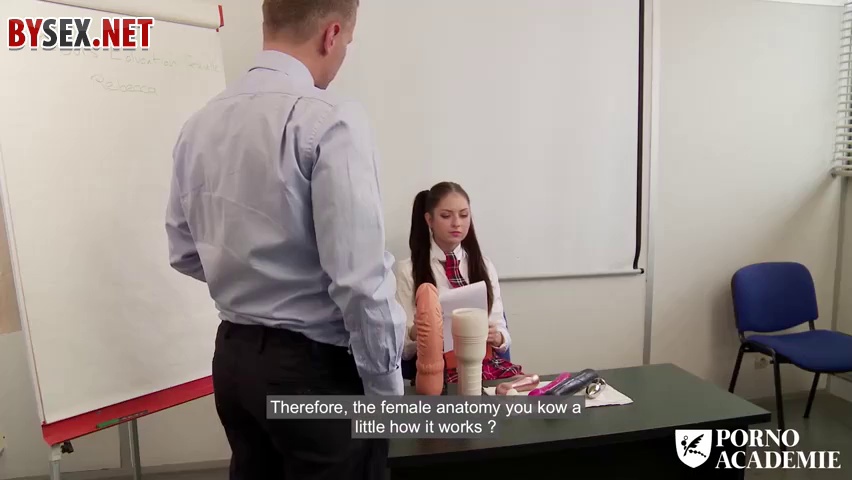 Rebecca Volpetti is having anal sex with her favorite professor, in the middle of the day